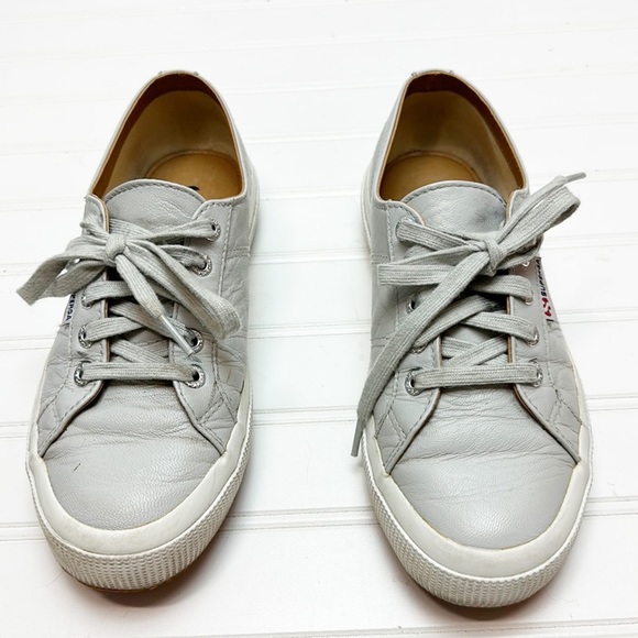 Superga light gray leather lace up sneakers 38 - Picture 2 of 10